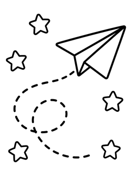 Free printable Paper Airplane Gliding Through Stars coloring page