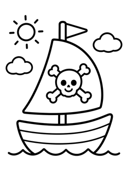 Free printable Simple Pirate Ship Sailing Under Sun coloring page