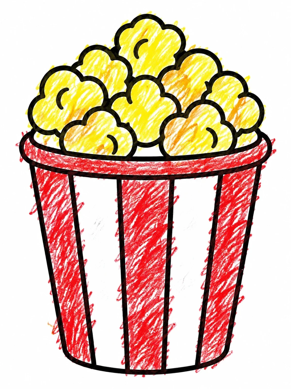 Colored example of the Simple Popcorn Bucket For Kids coloring page