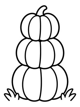A simple pumpkin coloring page featuring three pumpkins stacked vertically in the grass.