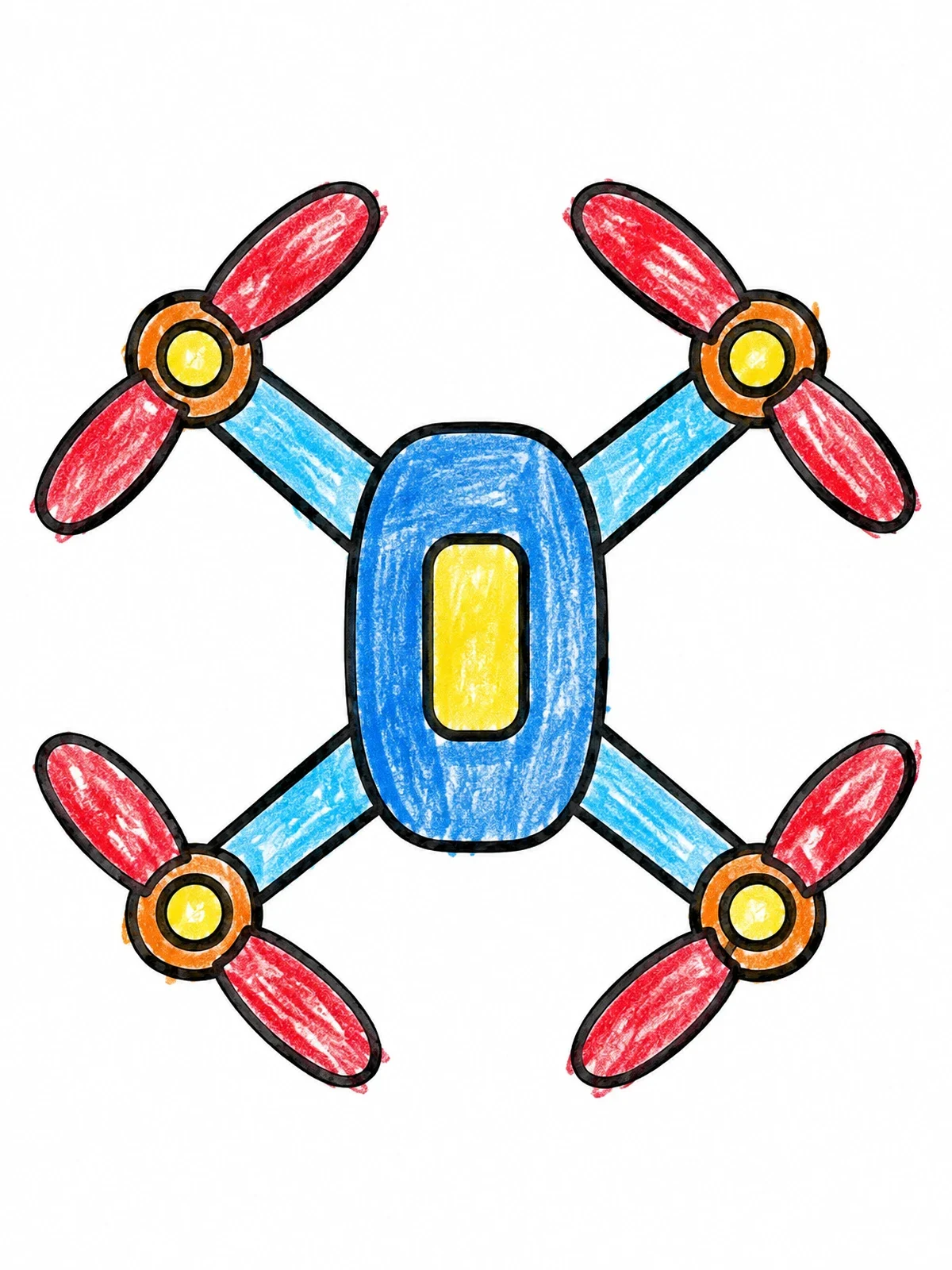 Colored example of the Simple Quadcopter Drone From Above coloring page