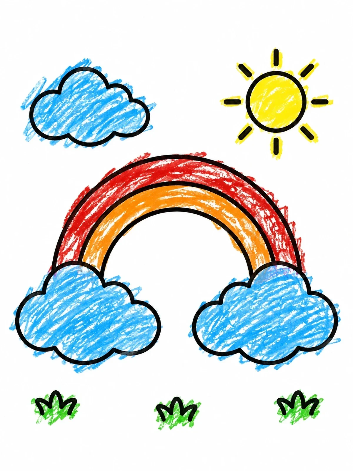Colored example of the Rainbow With Sun And Clouds coloring page