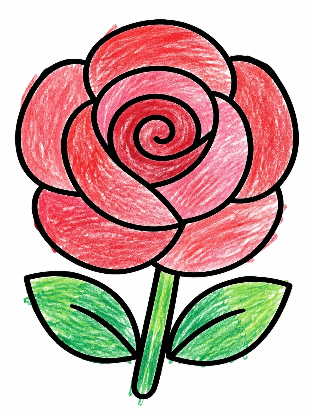 Colored example of the Simple Rose Blossom With Stem coloring page