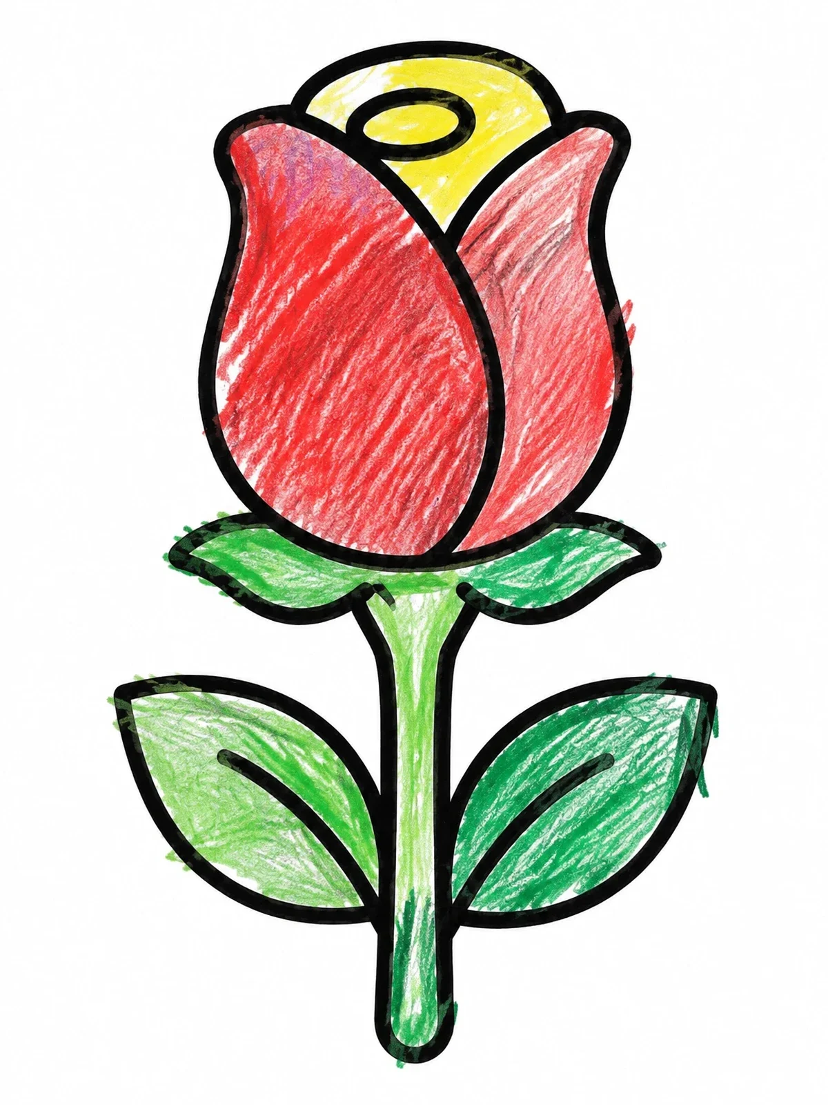 Colored example of the Simple Rose Bud With Leaves coloring page