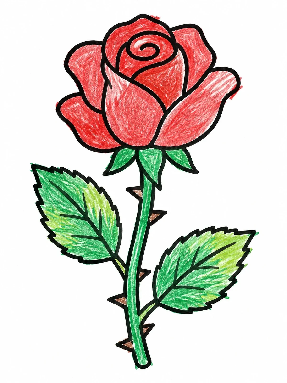 Colored example of the Simple Rose Blossom With Stem coloring page