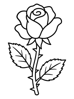 Free printable Simple Rose Blossom With Stem coloring page