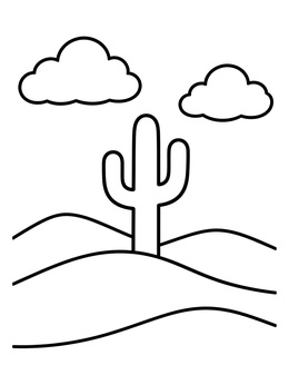 Free printable Simple Saguaro Cactus In Desert Dunes coloring page