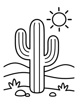 Free printable Simple Saguaro Cactus In Desert coloring page
