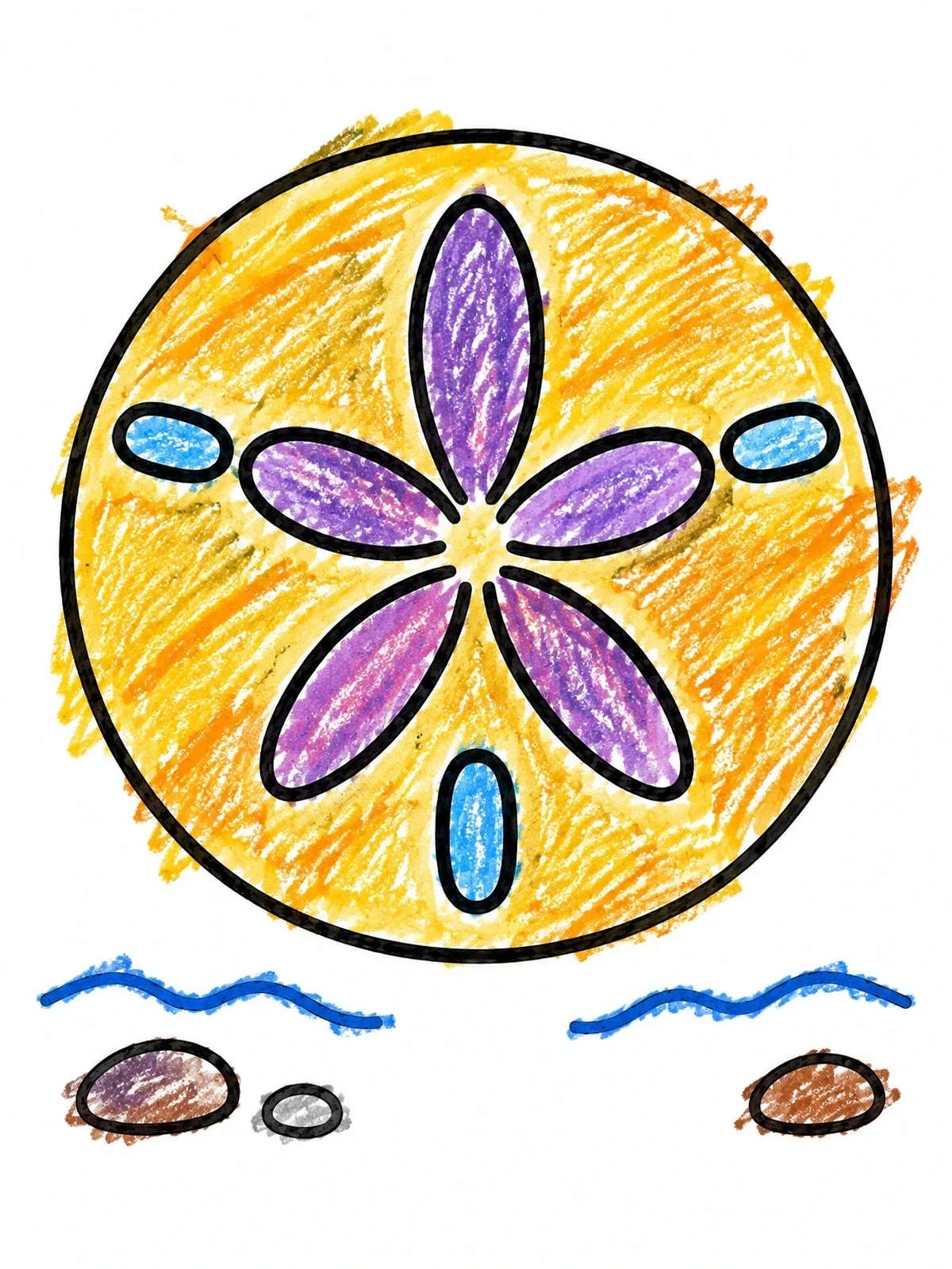 Colored example of the Simple Sand Dollar On Beach coloring page