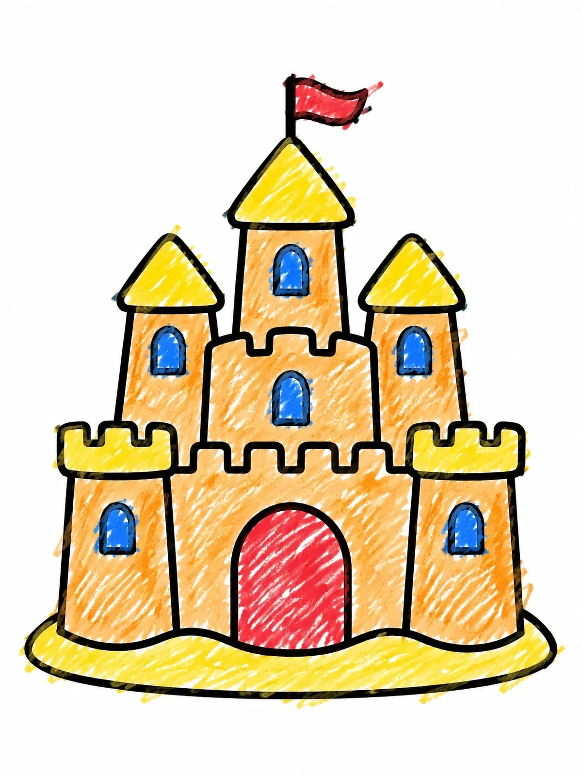 Colored example of the Simple Sand Fortress With Towers coloring page