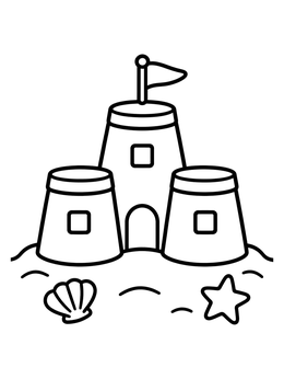 Free printable Simple Sandcastle With Shell And Starfish coloring page