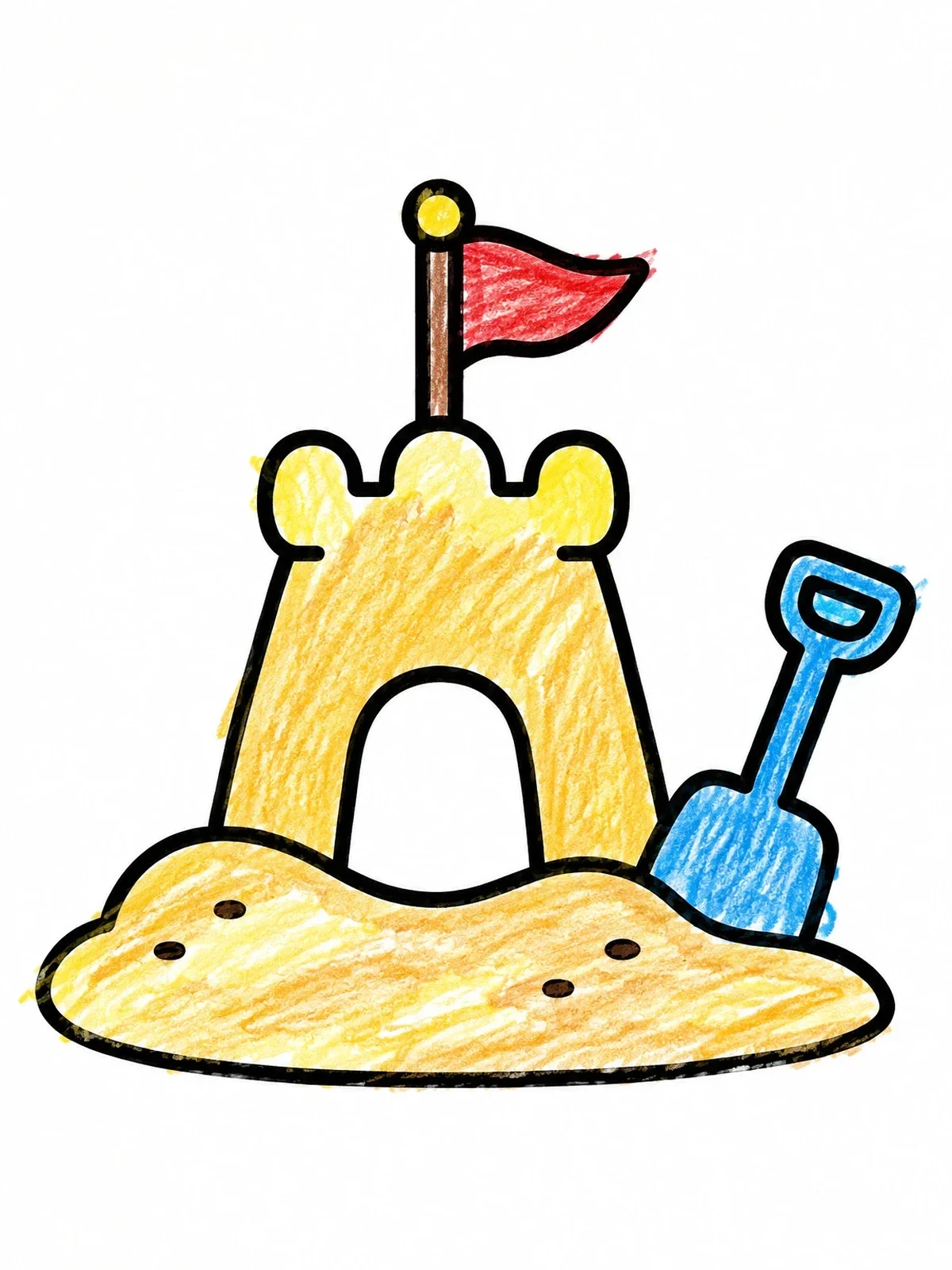 Colored example of the Simple Sandcastle With Toy Shovel coloring page