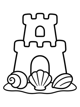 Free printable Simple Sandcastle With Seashells coloring page