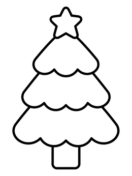 A simple christmas tree coloring page with scalloped branches and a star.