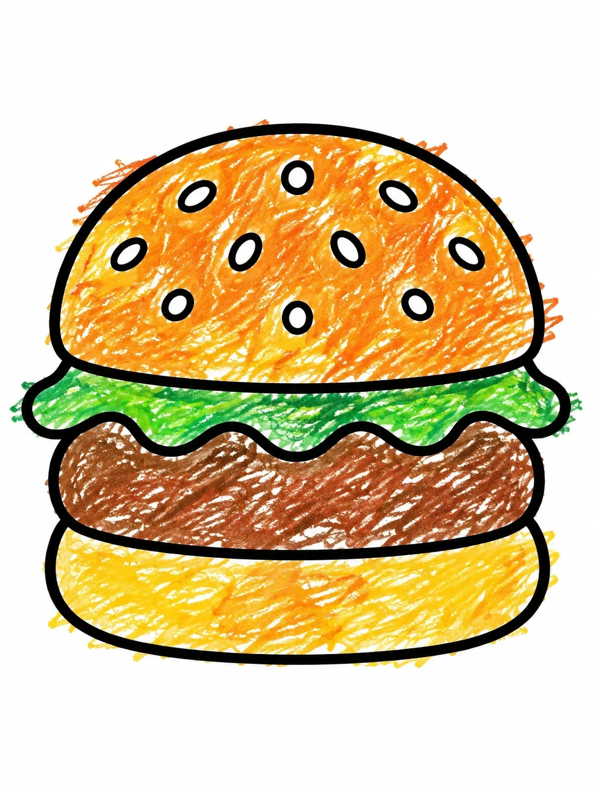 Colored example of the Simple Sesame Seed Hamburger coloring page