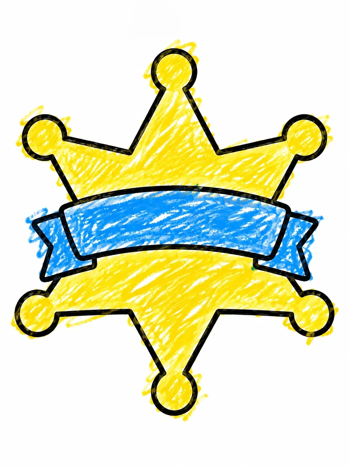 Colored example of the Simple Star Police Badge With Banner coloring page
