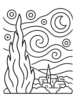 Free printable Simple Starry Night Landscape coloring page