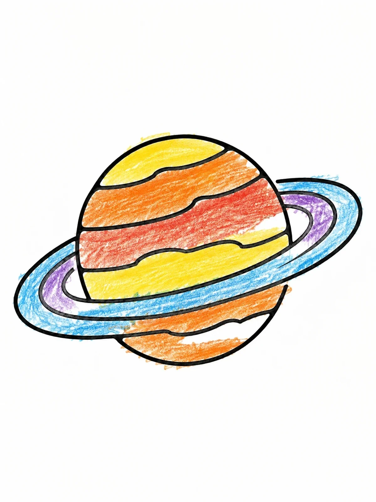 Colored example of the Simple Striped Planet Saturn Outline coloring page