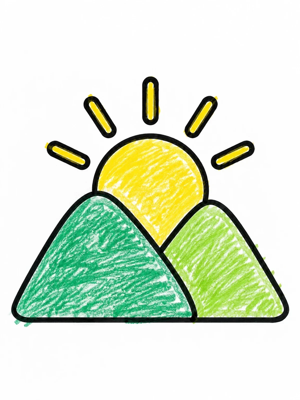 Colored example of the Simple Sunrise Behind Mountains coloring page