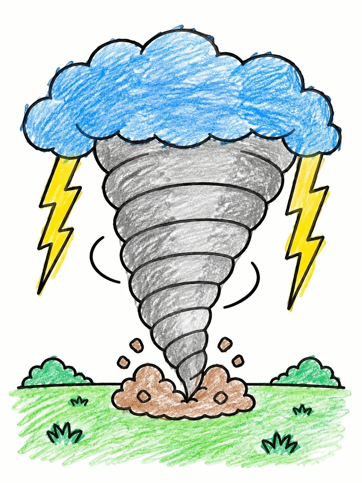 Colored example of the Swirling Tornado With Lightning Bolts coloring page