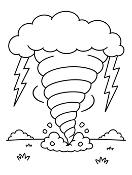 Free printable Swirling Tornado With Lightning Bolts coloring page