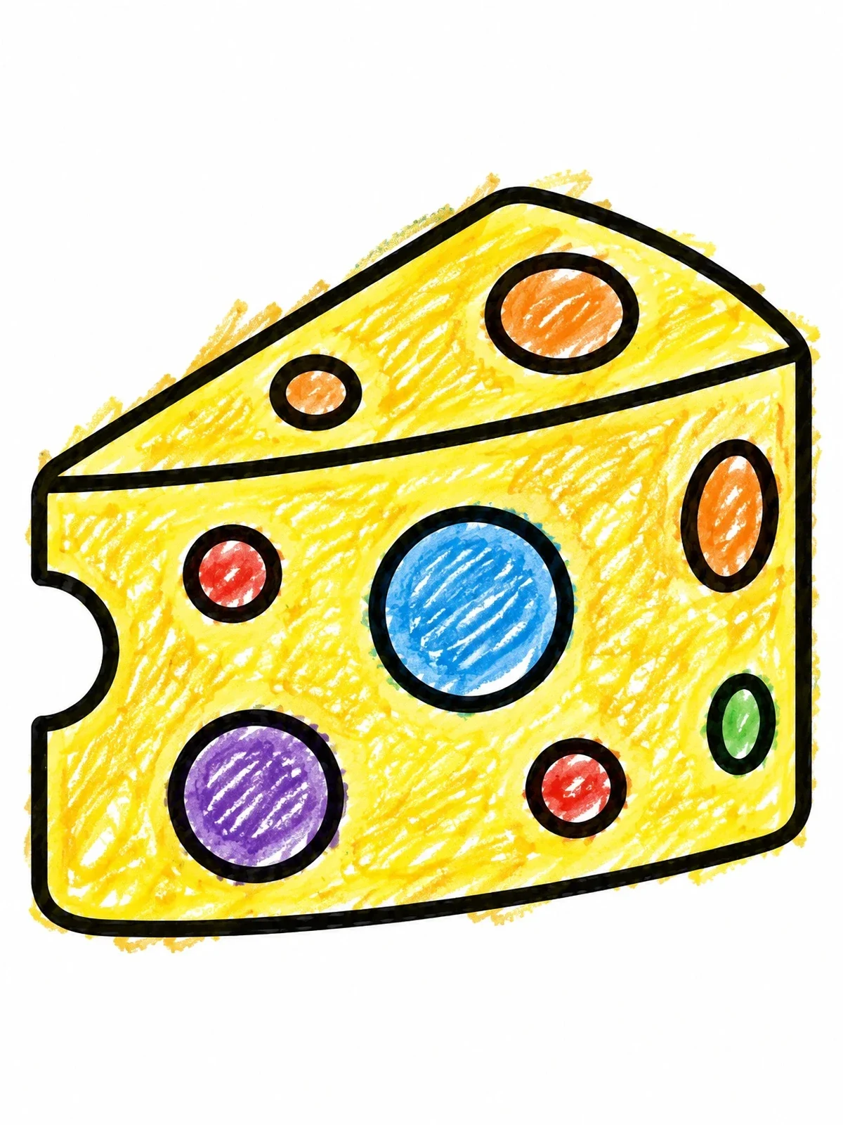 Colored example of the Simple Swiss Cheese Wedge coloring page