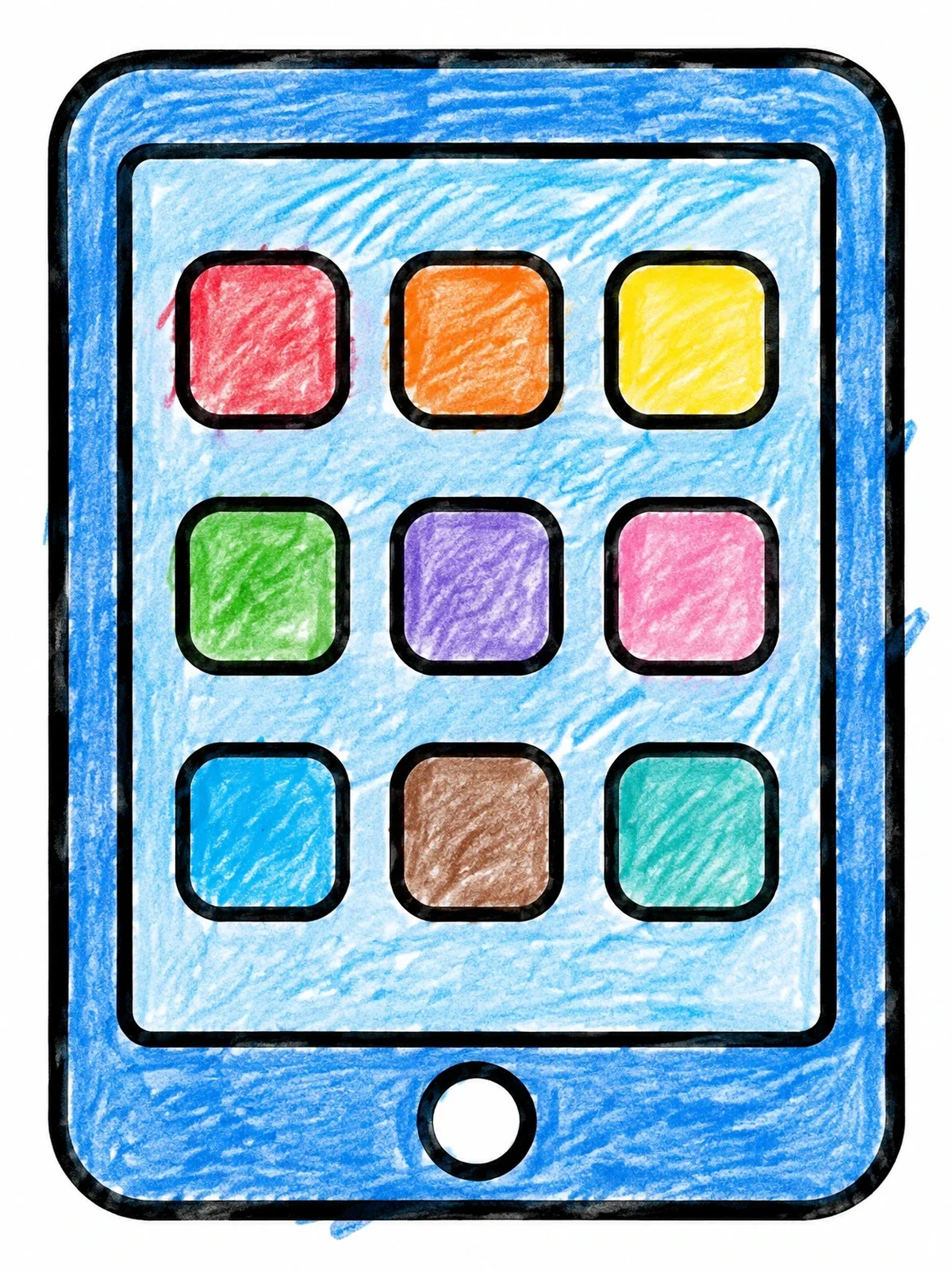 Colored example of the Simple Tablet With App Icons coloring page