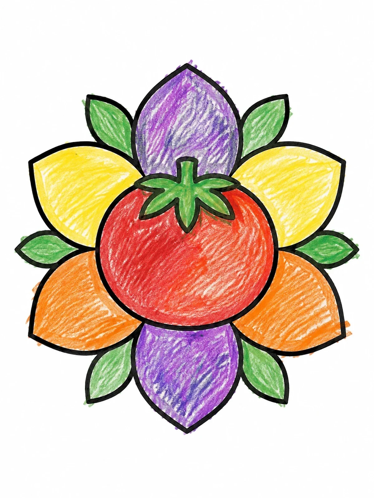 Colored example of the Simple Tomato Flower Mandala coloring page