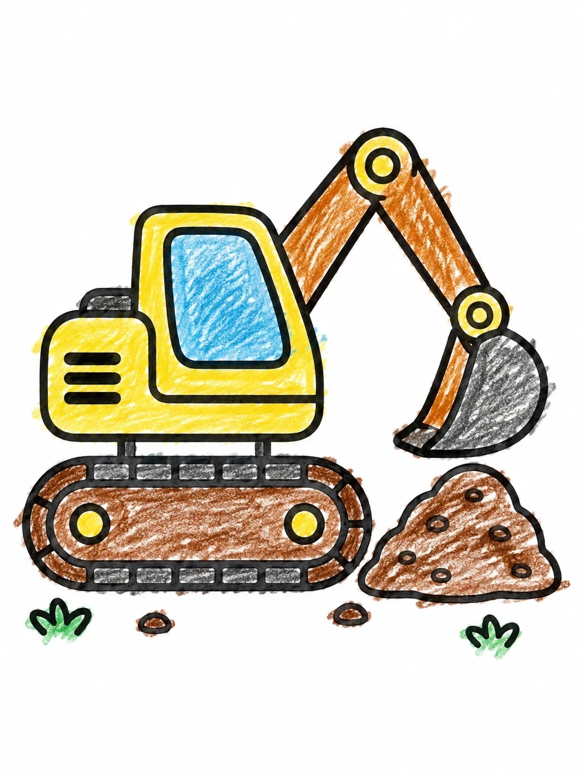Colored example of the Simple Toy Excavator With Dirt Pile coloring page