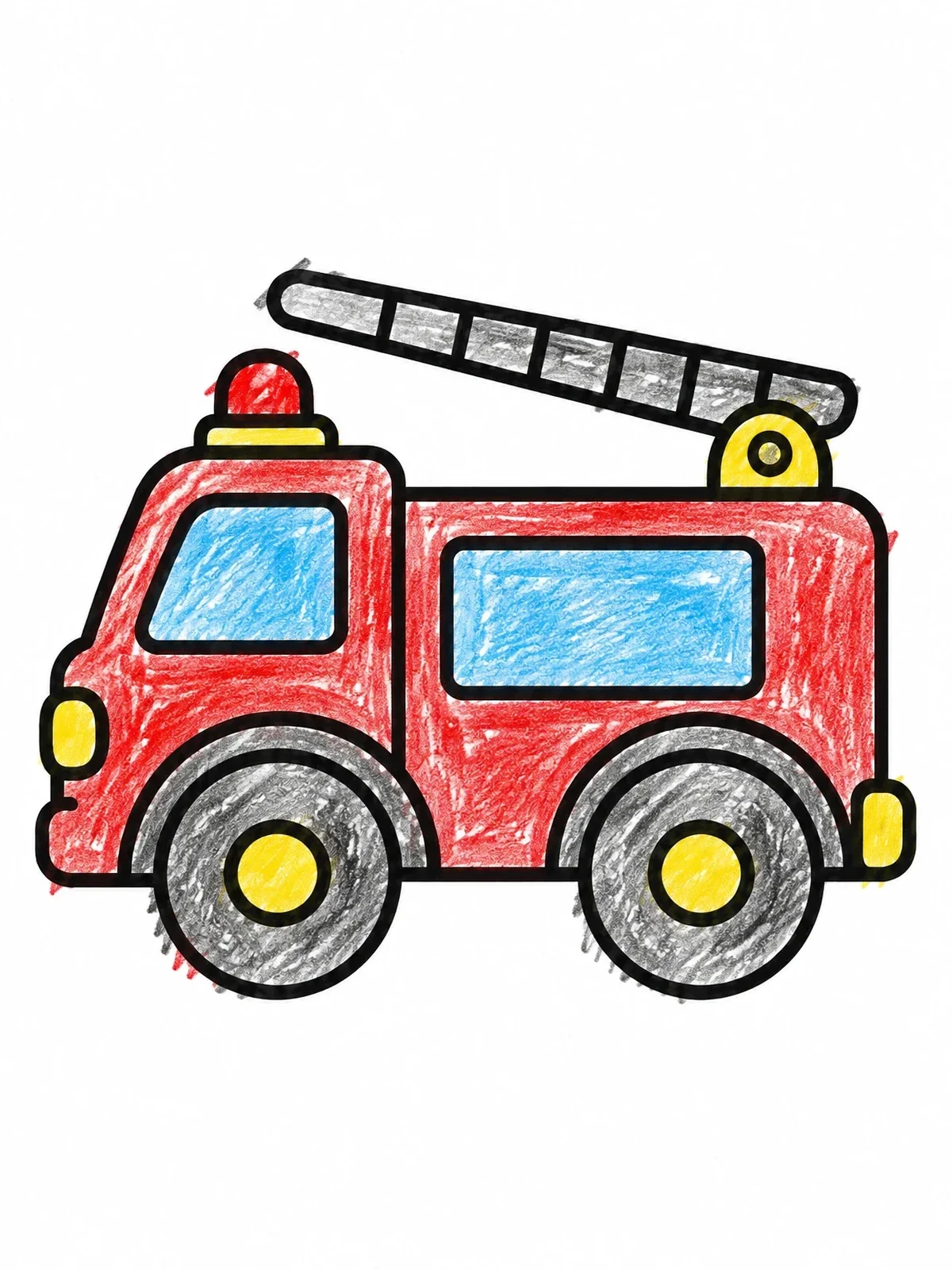 Colored example of the Simple Toy Fire Truck With Ladder coloring page