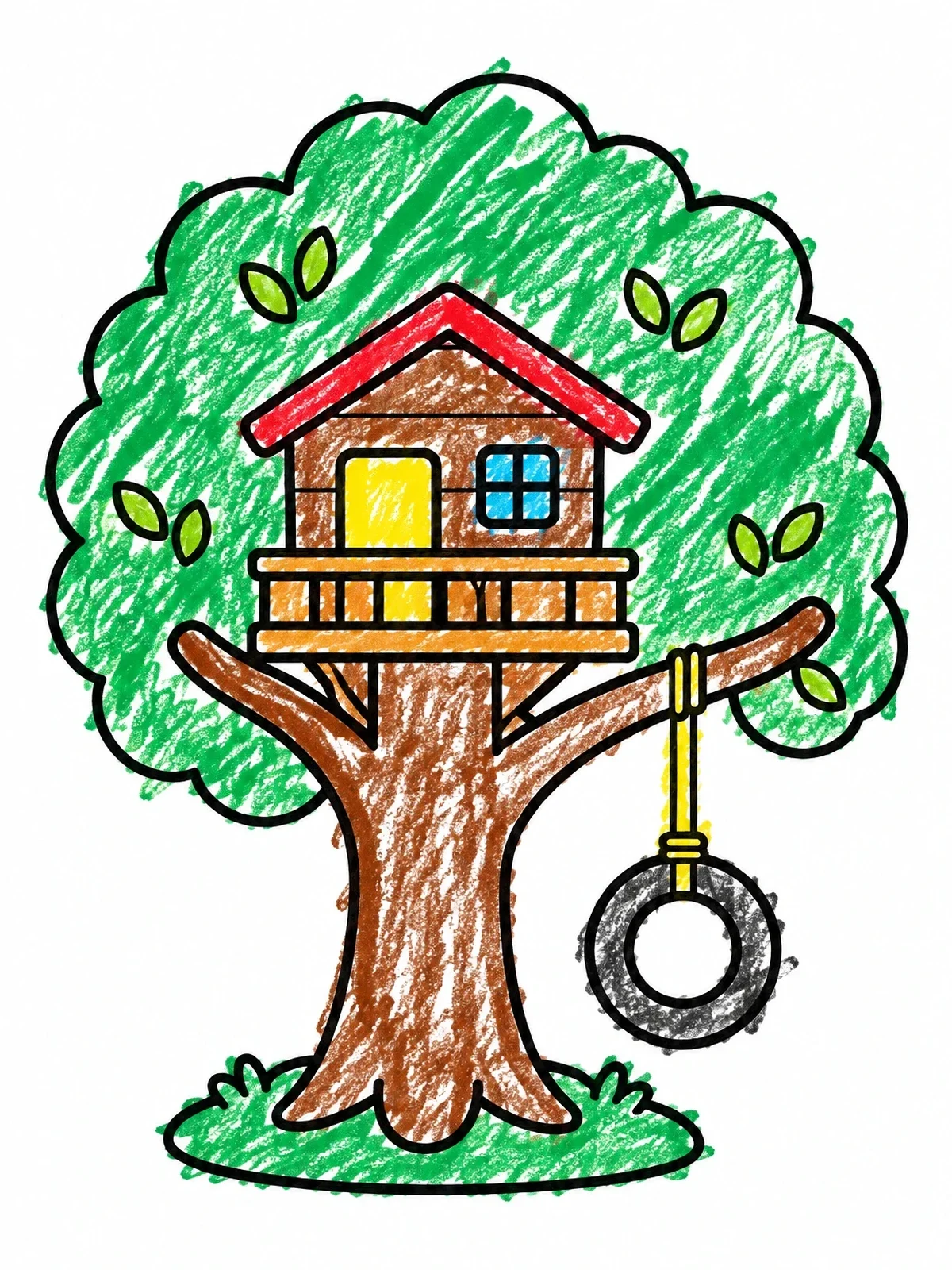 Colored example of the Simple Treehouse With Tire Swing coloring page