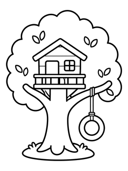 Free printable Simple Treehouse With Tire Swing coloring page