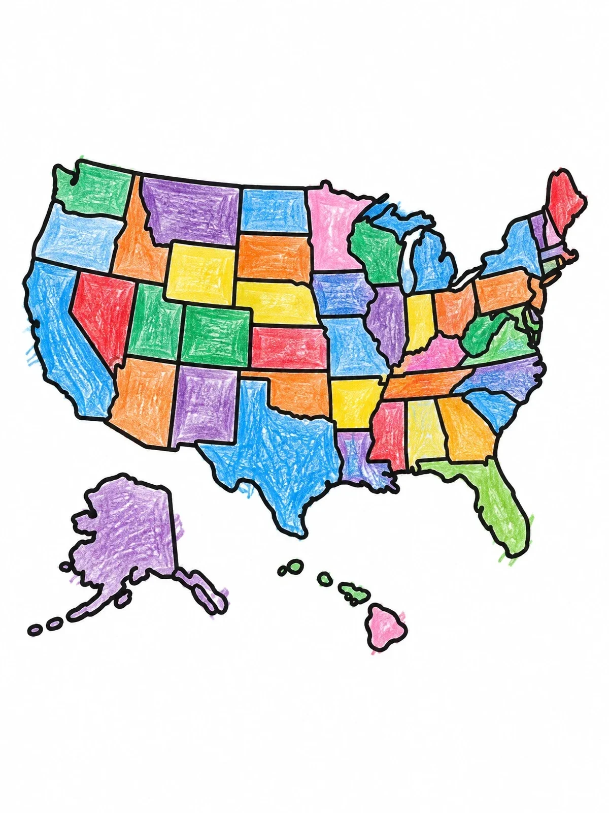 Colored example of the Simple United States Map Outline coloring page