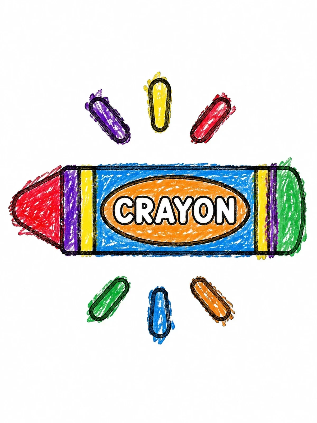 Colored example of the Simple Crayon With Burst Rays coloring page