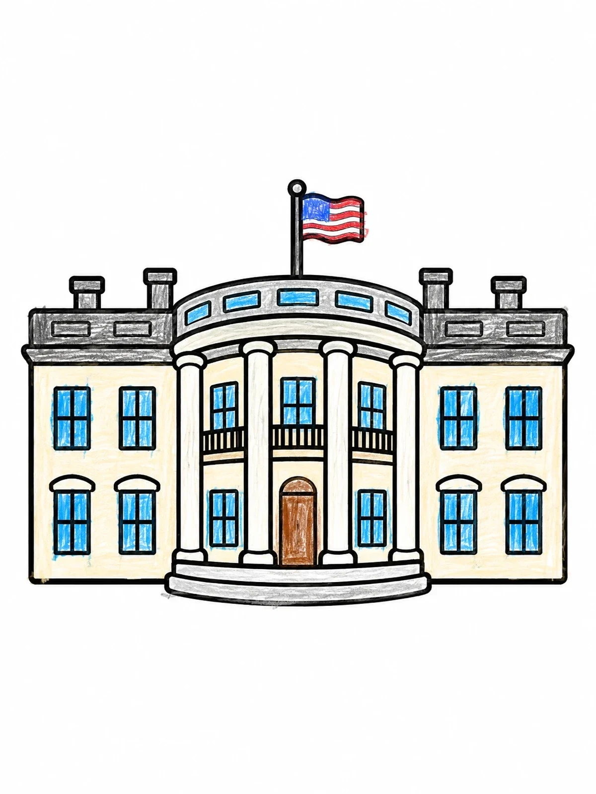 Colored example of the Simple White House South Portico coloring page
