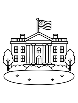 Free printable Simple White House With Flag coloring page