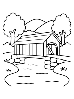 Free printable Simple Wooden Covered Bridge coloring page
