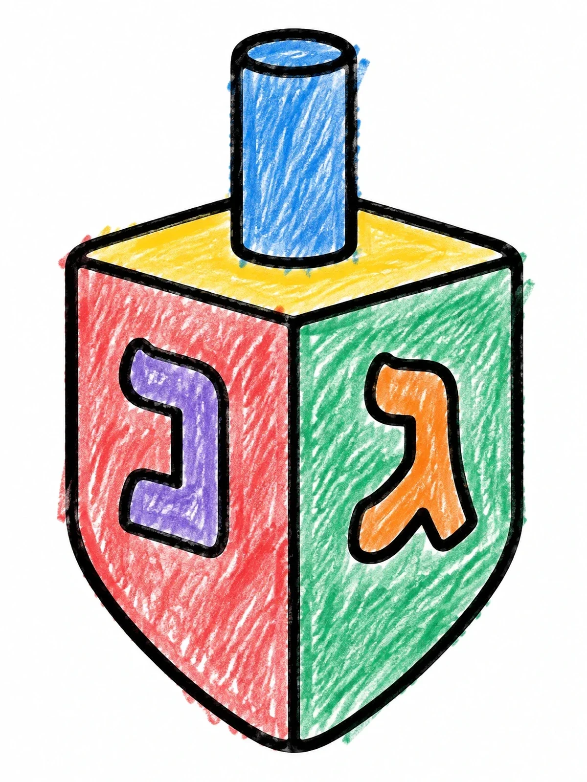 Colored example of the Simple Wooden Hanukkah Dreidel coloring page