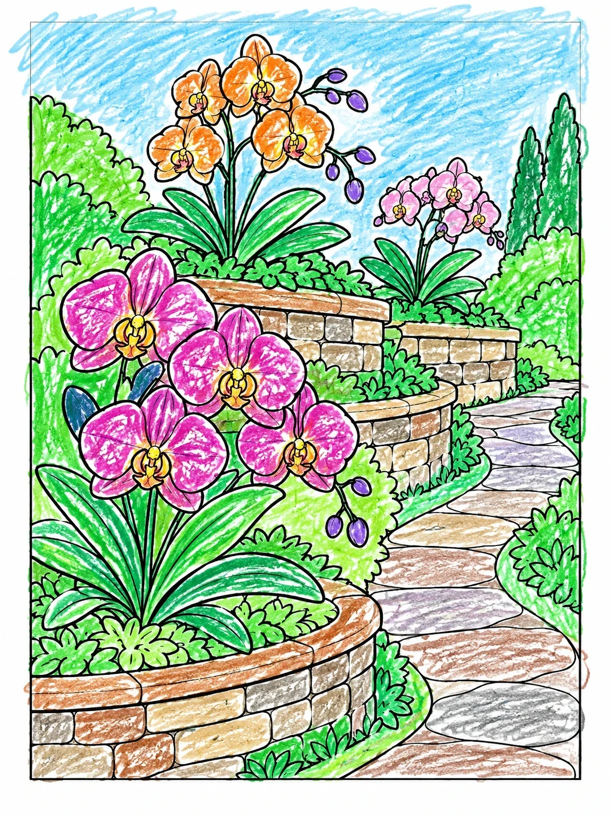 Colored example of the Singapore Botanic Orchid Garden Walkway coloring page