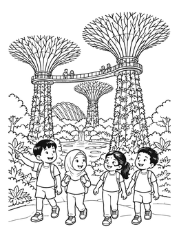 Free printable Children Exploring Gardens By The Bay coloring page