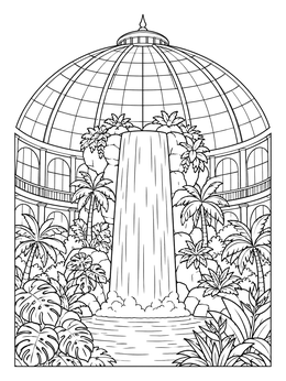 Free printable Indoor Waterfall In Glass Dome coloring page
