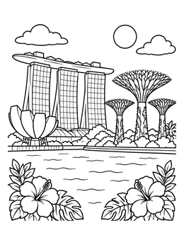 Free printable Marina Bay Sands And Supertrees coloring page