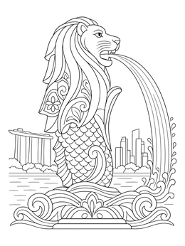 Free printable Singapore Merlion By The Marina coloring page