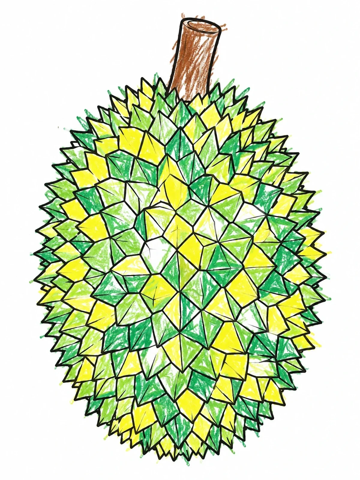 Colored example of the Spiky Durian Tropical Fruit coloring page