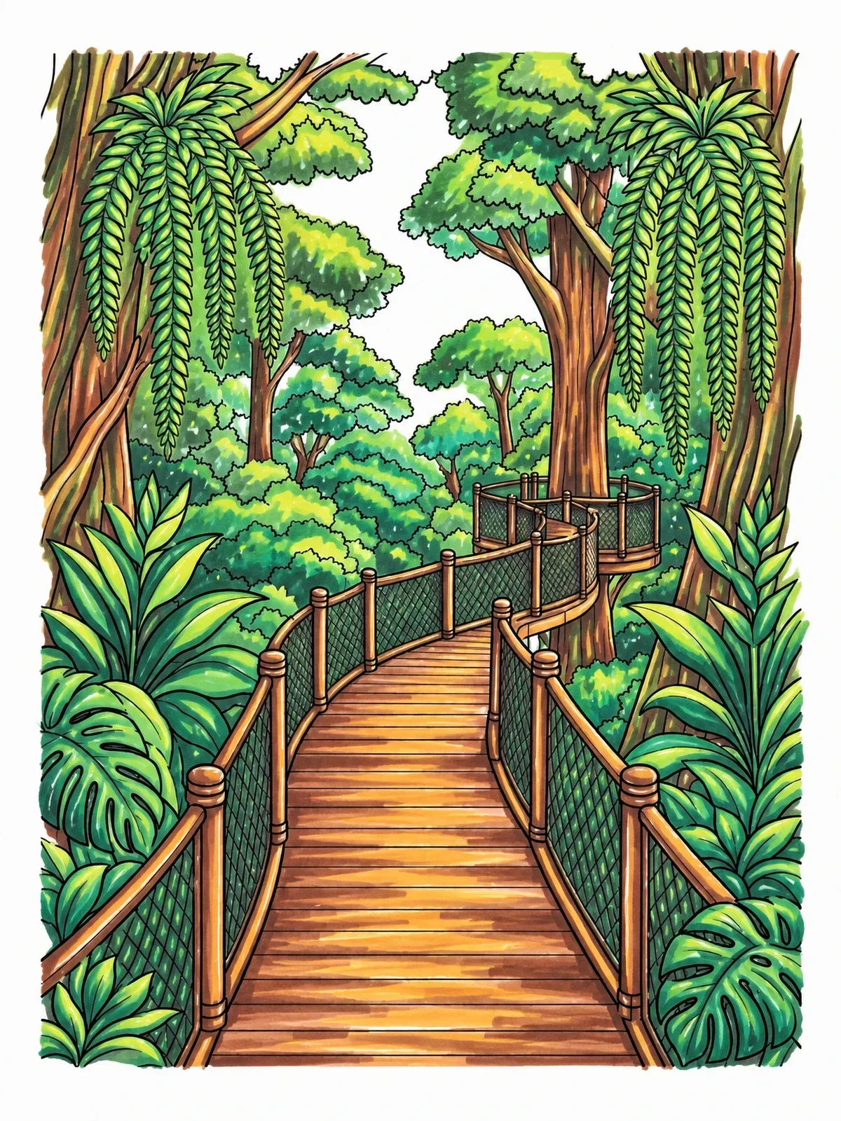 Colored example of the Singapore Treetop Walk In The Rainforest coloring page