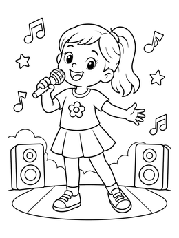 Free printable Cheerful Girl Singing On Stage coloring page