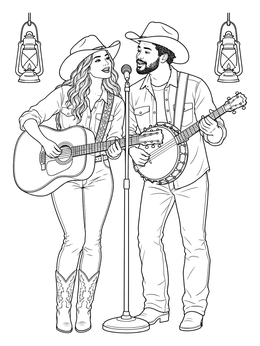 Free printable Country Duo Singing Together coloring page