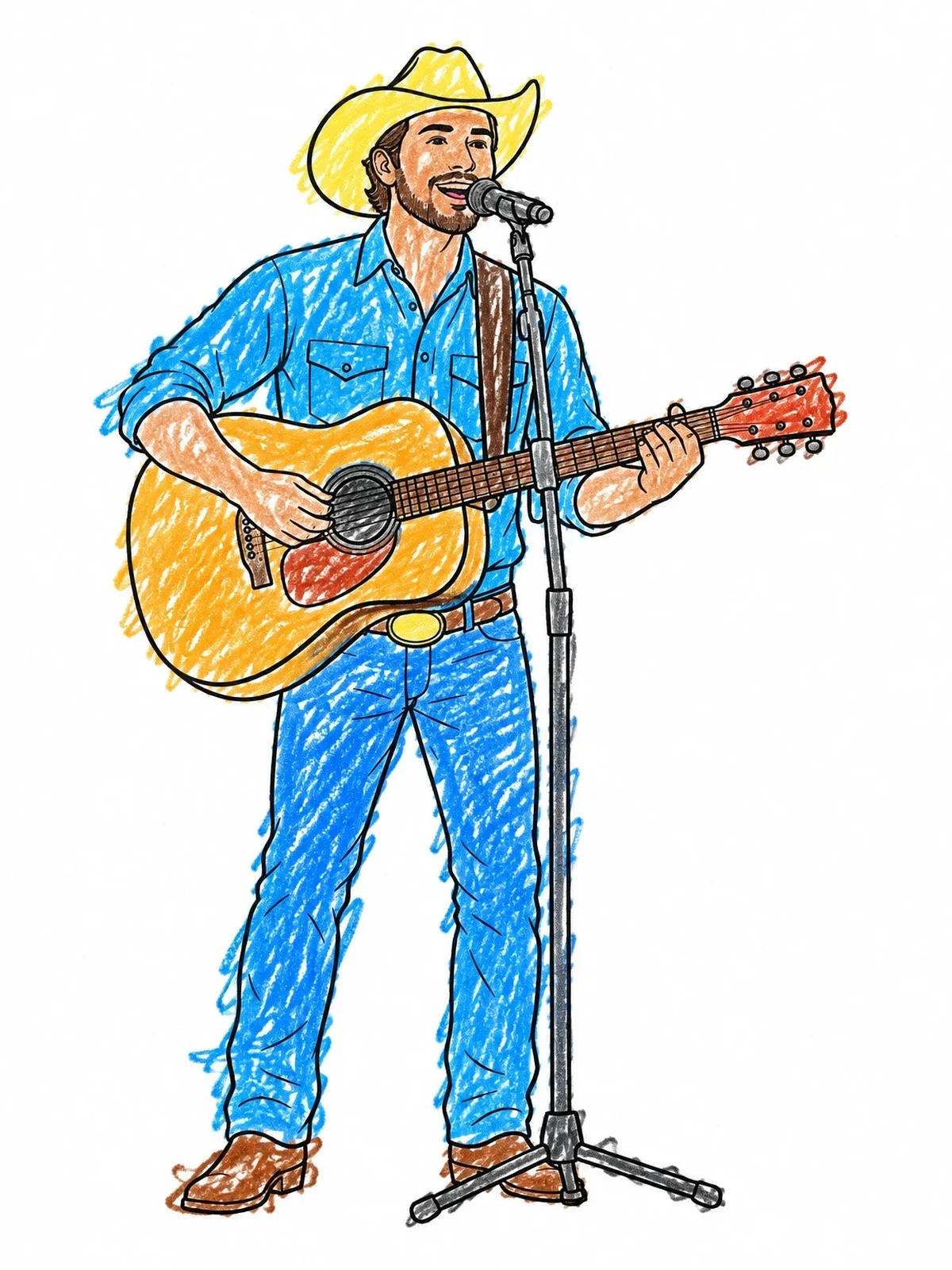 Colored example of the Country Singer With Acoustic Guitar coloring page