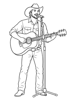 Free printable Country Singer With Acoustic Guitar coloring page