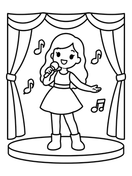 Free printable Cute Girl Singing On Stage coloring page